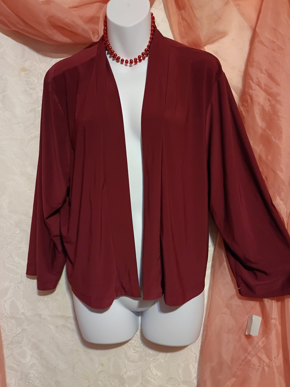 Women’s Open-Front Burgundy Polyester Cardigan